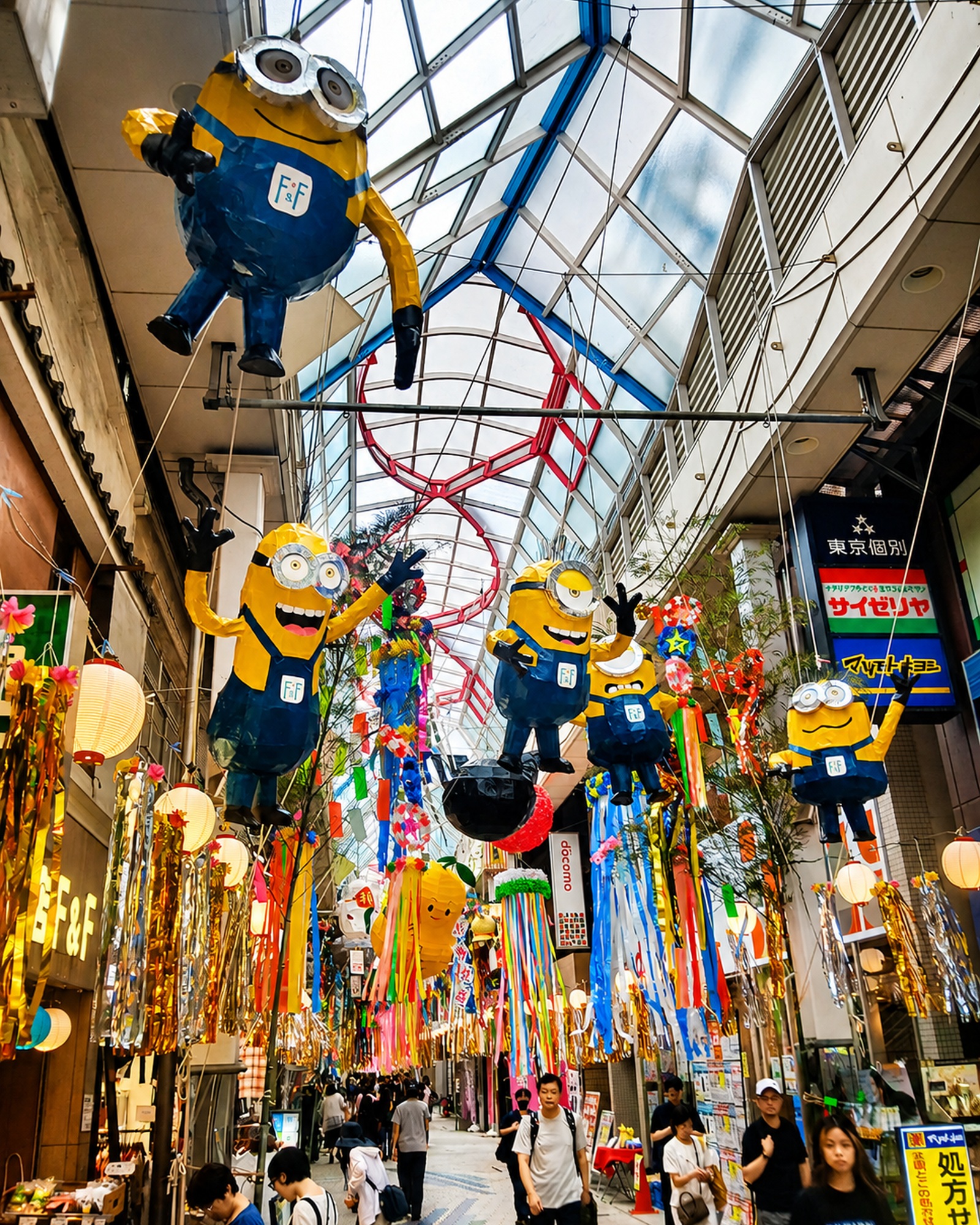 Handmade Tanabata decorations hanging above the Pearl Center