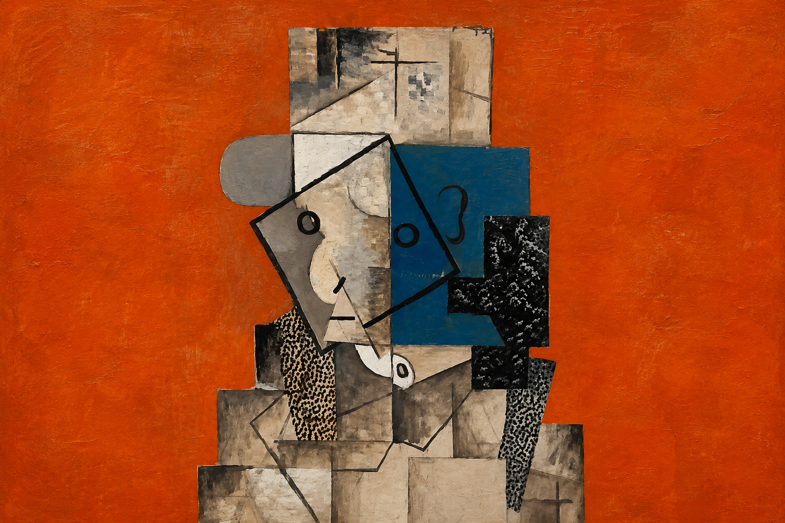 Cubist portrait on an orange background