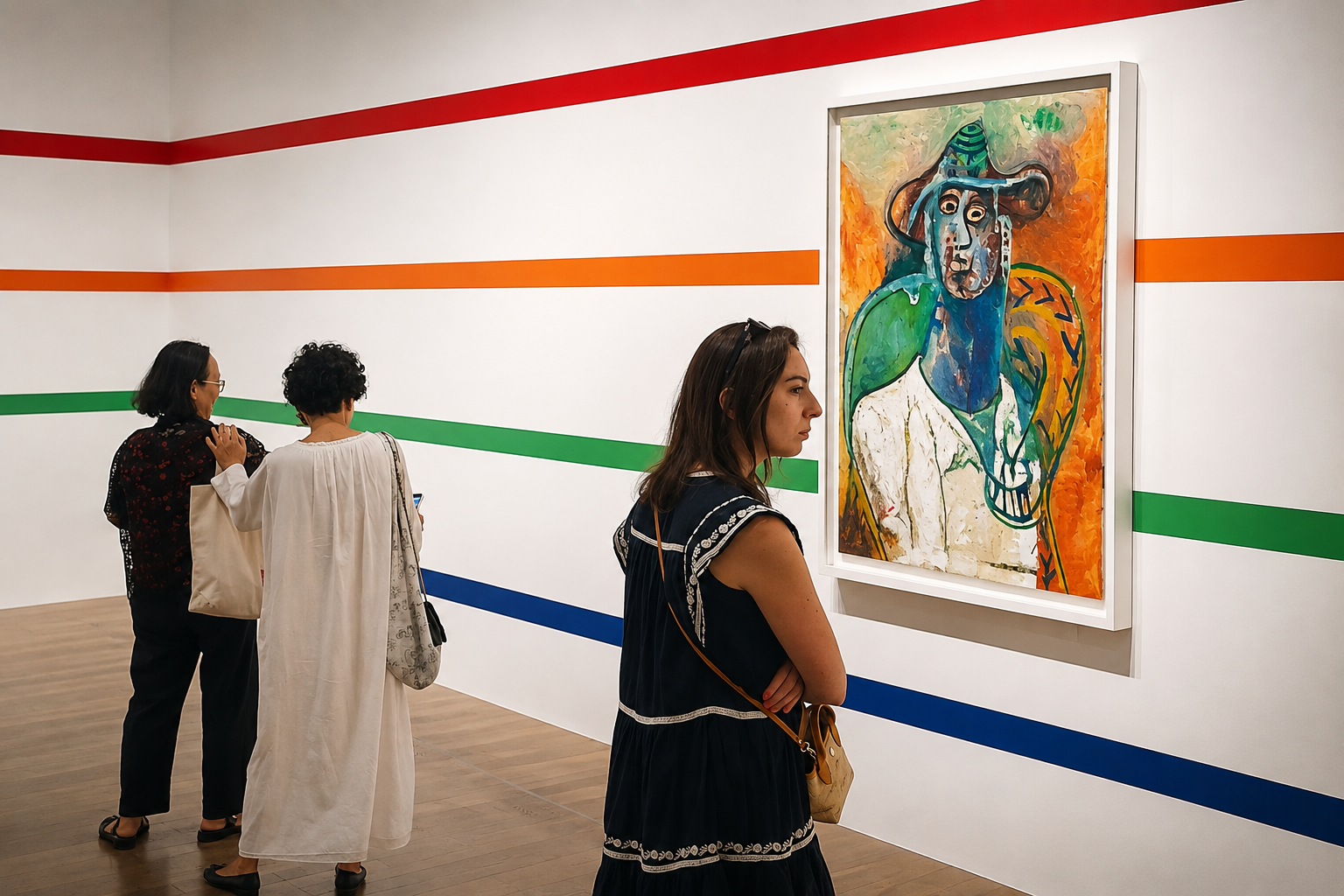 Picasso exhibition gallery with striped wall treatment