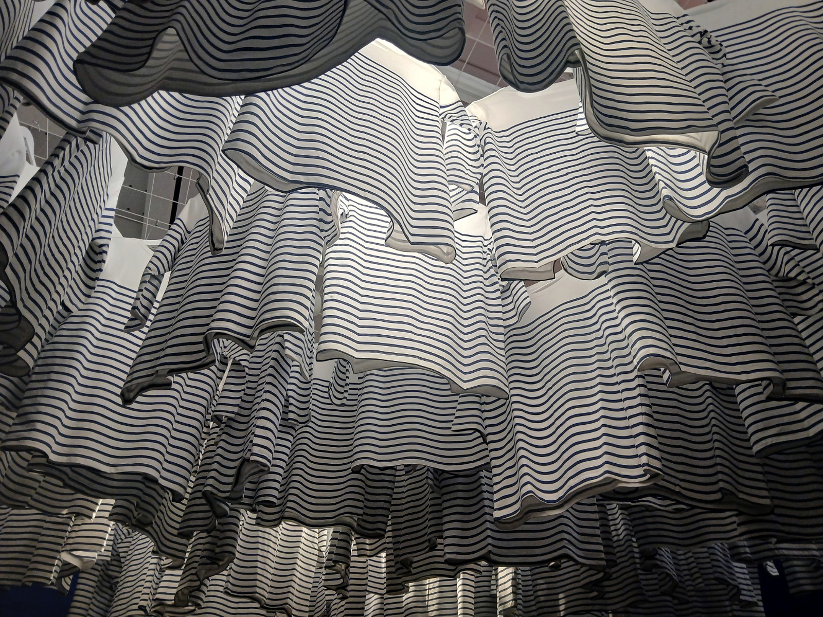 Blue and white striped installation in the Picasso exhibition