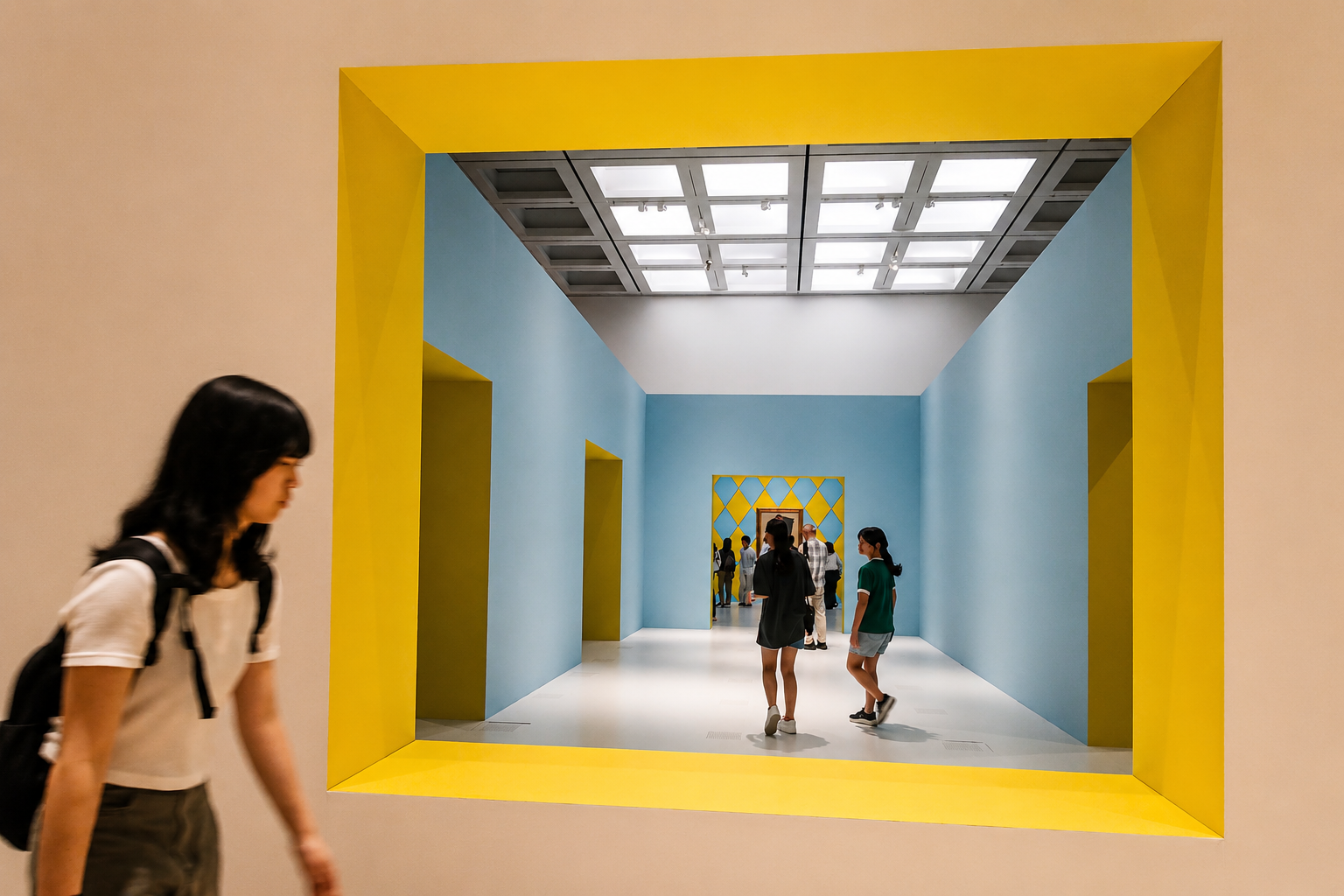A person walks through the Picasso exhibition gallery
